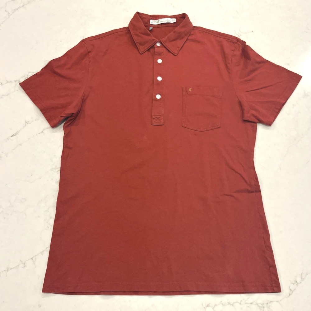 Criquet Polo Shirt Mens L Rust Red Organic Cotton Slim Fit Short Sleeve Pocket